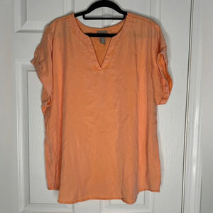 CHICOS Peach Rolled Short Sleeves‎ Lyocell Top Size 3/XL